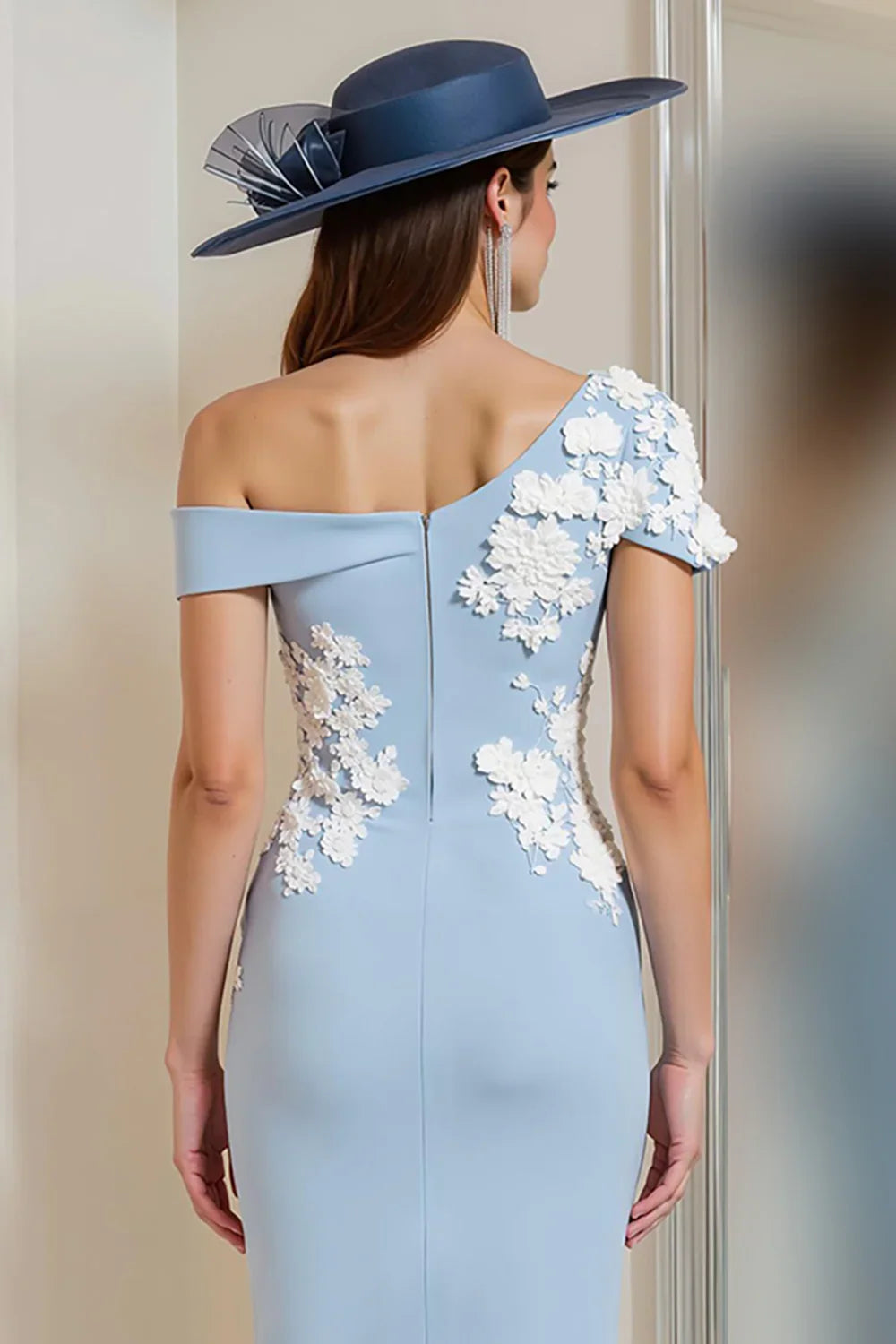 Refined Elegant Light Blue Sheath Sleeveless Tea-Length Mother of the Bride Dress