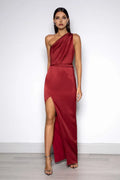 Graceful Stylish Refined Beautiful Elegant Burgundy Satin Sheath Sleeveless Floor-Length Prom Dress