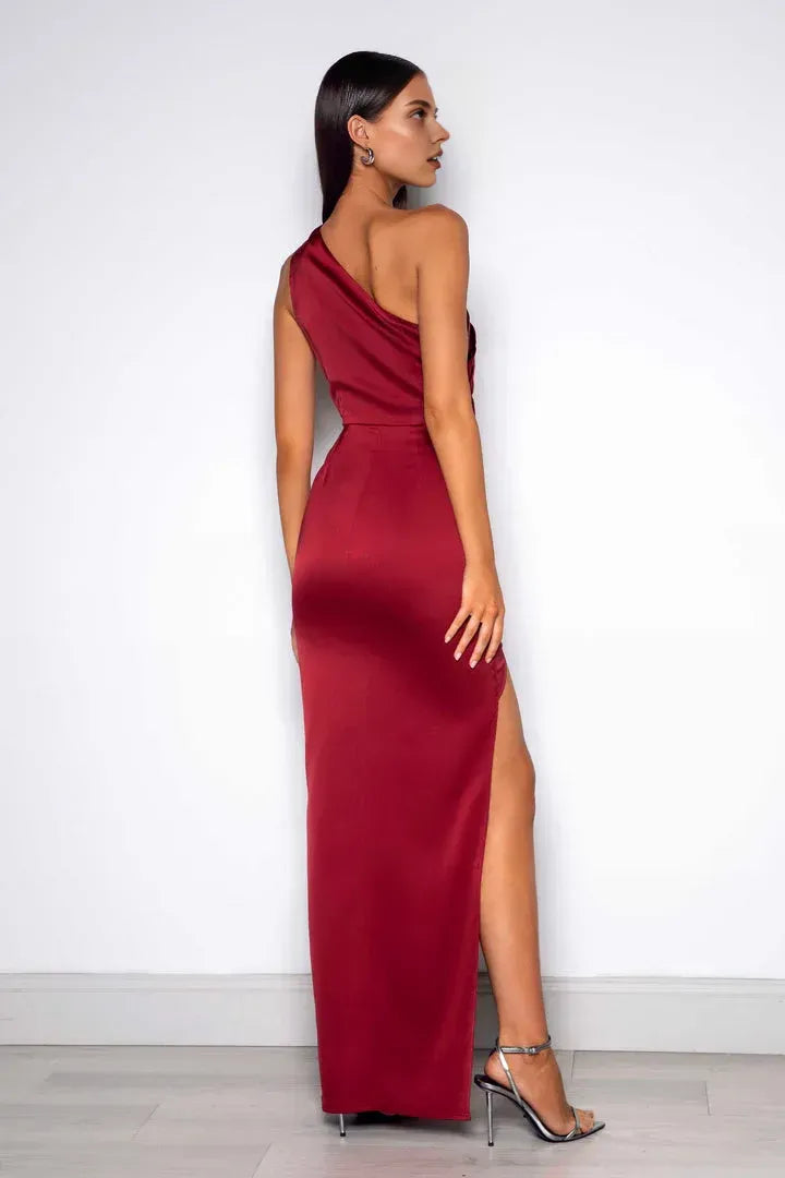 Graceful Stylish Refined Beautiful Elegant Burgundy Satin Sheath Sleeveless Floor-Length Prom Dress