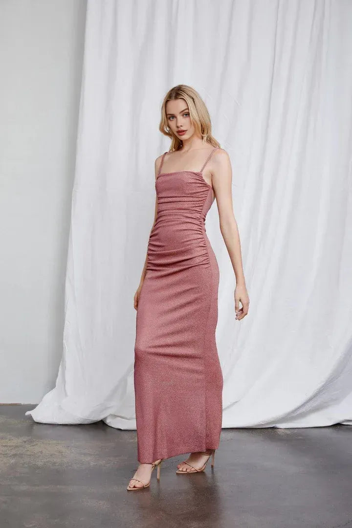 Beautiful Timeless Chic Elegant Rose Gold Glitter Sheath Sleeveless Floor-Length Prom Dress