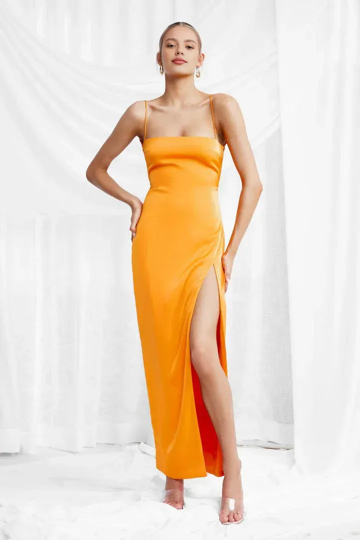 Special Occasion Sophisticated Graceful Stylish Refined Elegant Red Satin Sheath Sleeveless Prom Dress