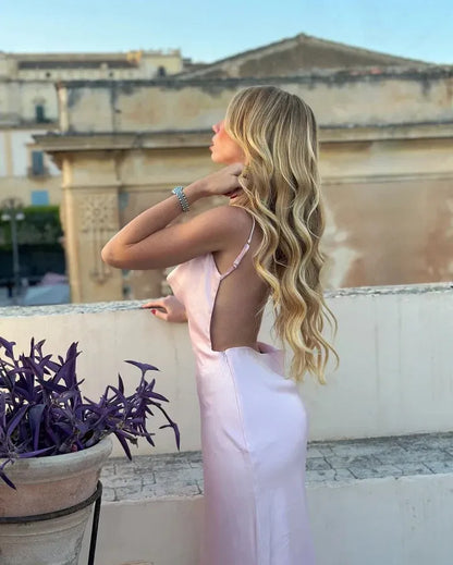 Special Occasion Sophisticated Graceful Elegant Blush Pink Satin Sheath Sleeveless Floor-Length Prom Dress