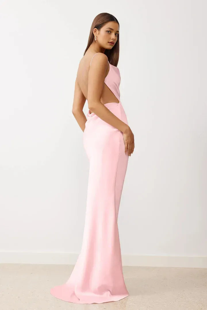 Special Occasion Sophisticated Graceful Elegant Blush Pink Satin Sheath Sleeveless Floor-Length Prom Dress