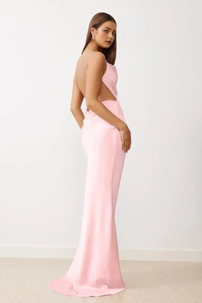 Special Occasion Sophisticated Graceful Elegant Blush Pink Satin Sheath Sleeveless Floor-Length Prom Dress