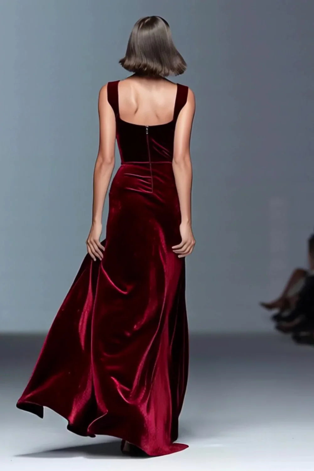 Graceful Stylish Refined Elegant Burgundy Velvet Sheath Sweetheart Sleeveless Floor-Length Evening Dress