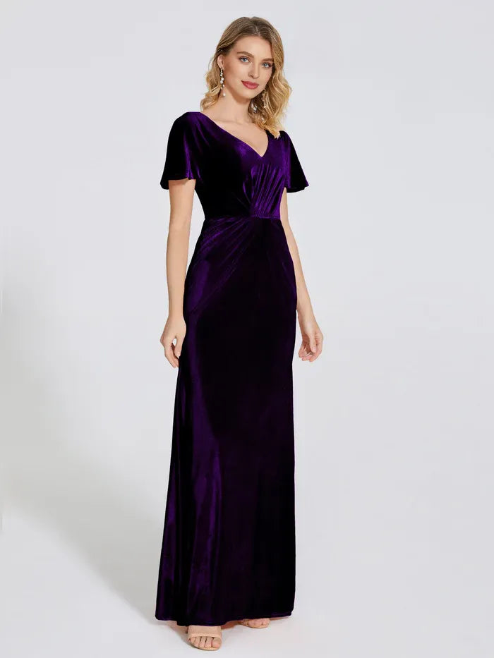 Elegant Silver Velvet Sheath Short Sleeve Short Mother of the Bride Dress
