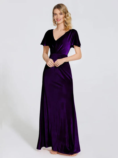 Elegant Silver Velvet Sheath Short Sleeve Short Mother of the Bride Dress