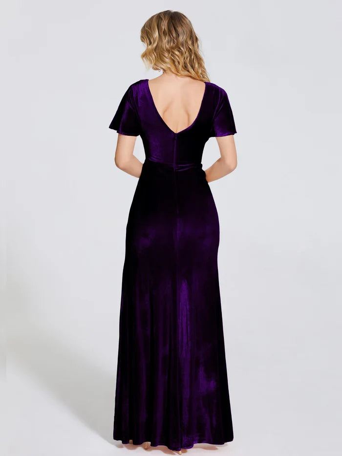 Elegant Silver Velvet Sheath Short Sleeve Short Mother of the Bride Dress