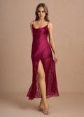 Special Occasion Sophisticated Graceful Stylish Elegant Burgundy Satin Sheath Cowl Sleeveless Evening Dress