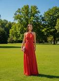 Special Occasion Sophisticated Elegant Red Chiffon Sheath Halter Sleeveless Floor-Length Prom Dress