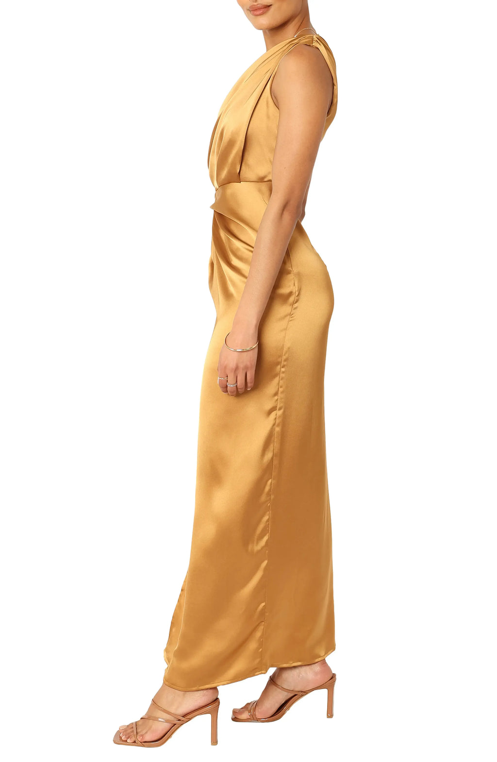 Stylish Refined Beautiful Elegant Sage Green Satin Sheath One-Shoulder Sleeveless Prom Dress