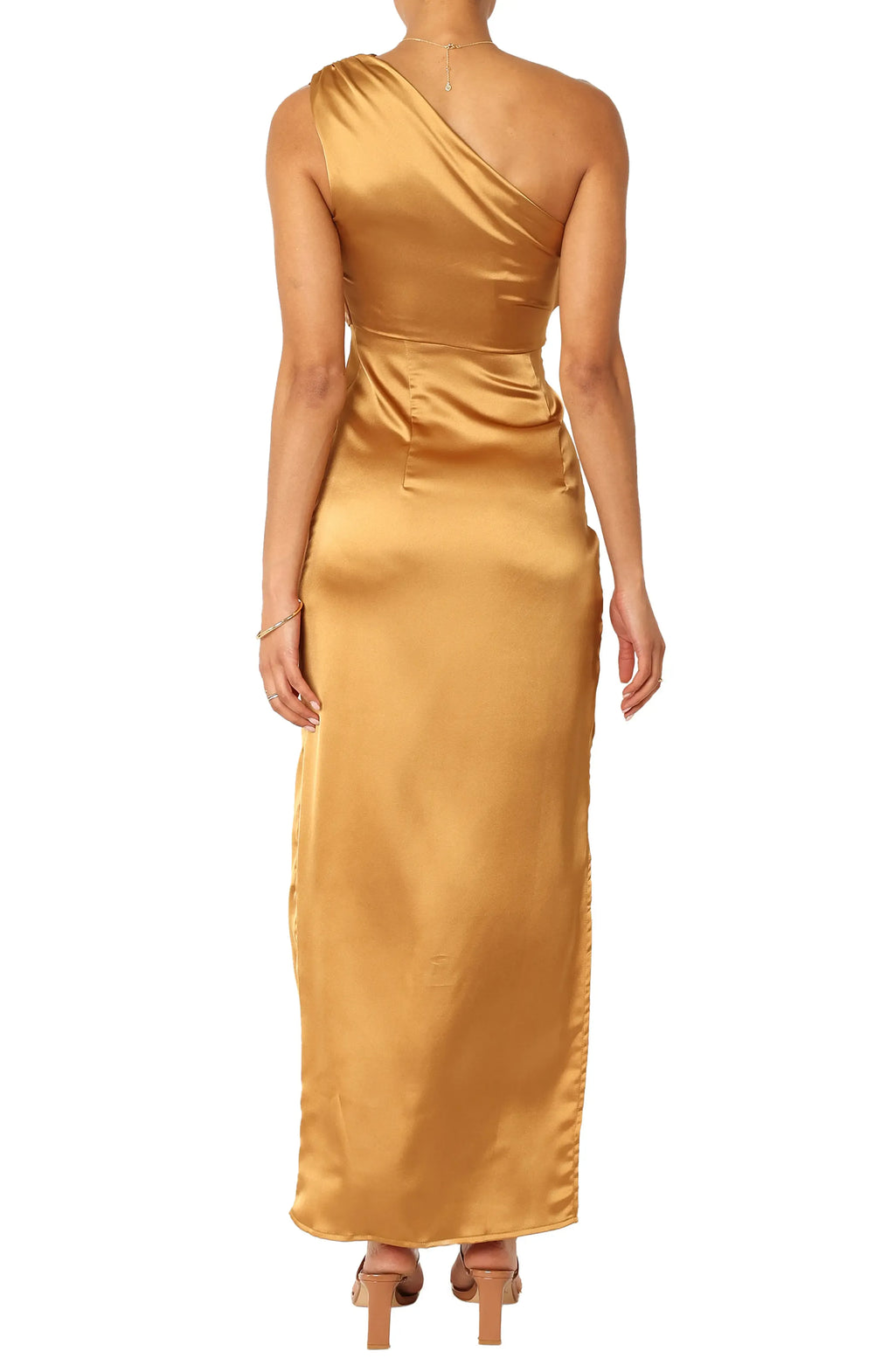 Stylish Refined Beautiful Elegant Sage Green Satin Sheath One-Shoulder Sleeveless Prom Dress