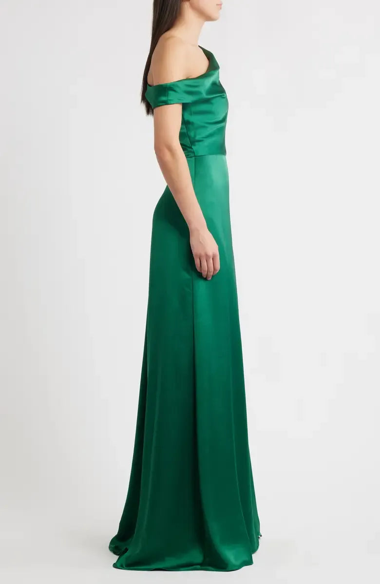 Special Occasion Elegant Emerald Green Satin Sheath One-Shoulder Sleeveless Floor-Length Prom Dress