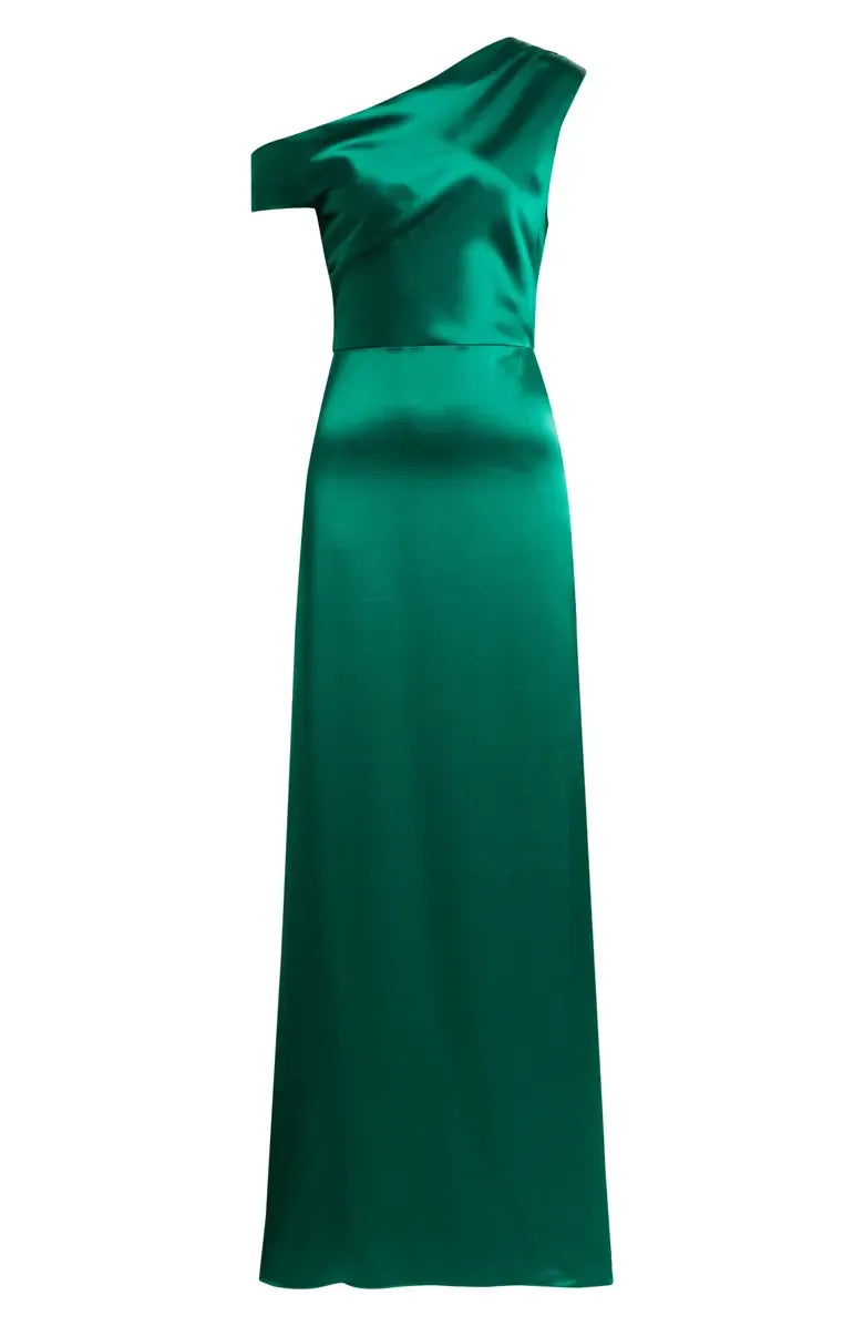 Special Occasion Elegant Emerald Green Satin Sheath One-Shoulder Sleeveless Floor-Length Prom Dress