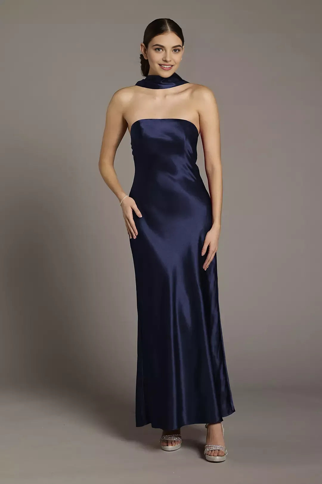 Stylish Refined Beautiful Timeless Elegant Satin Sheath Strapless Sleeveless Floor-Length Prom Dress