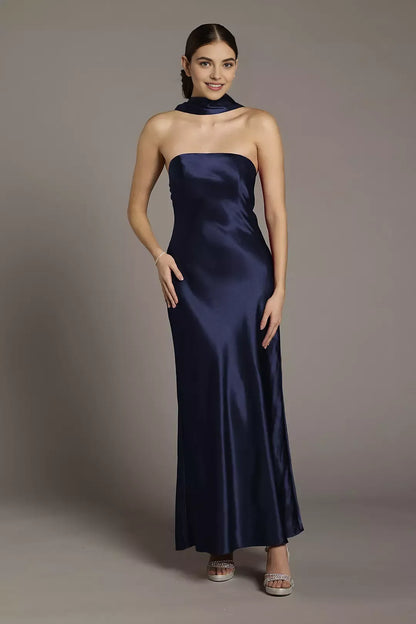Stylish Refined Beautiful Timeless Elegant Satin Sheath Strapless Sleeveless Floor-Length Prom Dress
