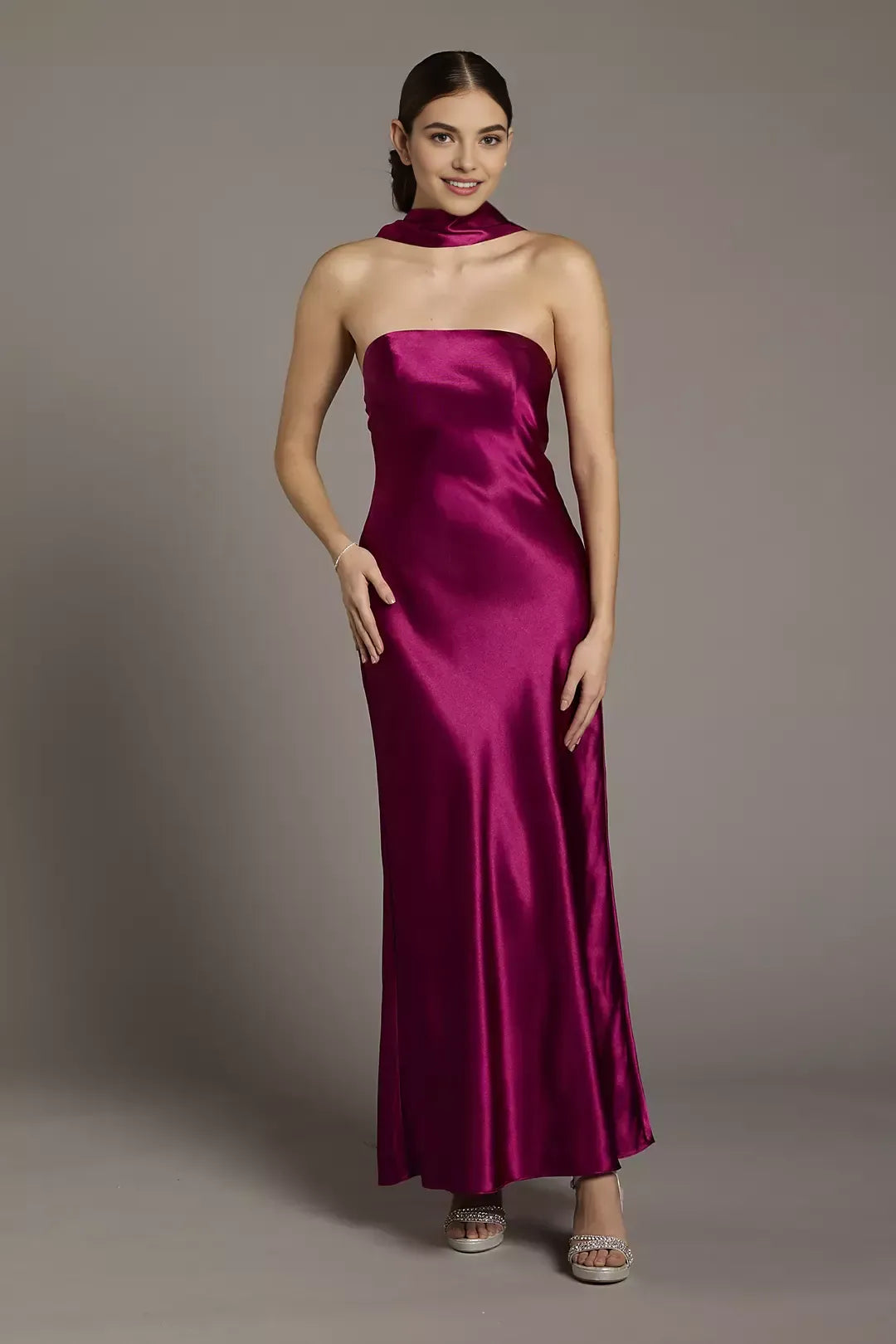 Stylish Refined Beautiful Timeless Elegant Satin Sheath Strapless Sleeveless Floor-Length Prom Dress