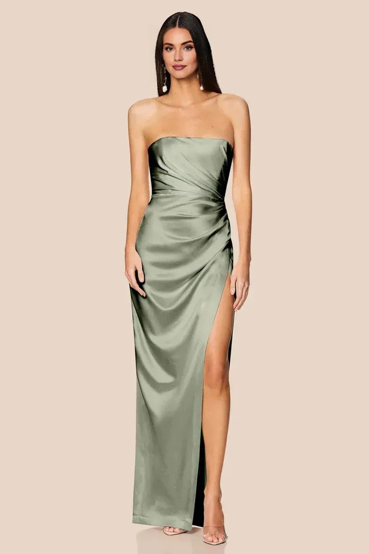 Timeless Special Occasion Elegant Silver Satin Sheath Strapless Sleeveless Floor-Length Prom Dress