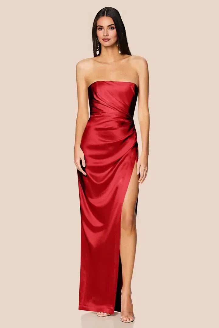 Timeless Special Occasion Elegant Silver Satin Sheath Strapless Sleeveless Floor-Length Prom Dress