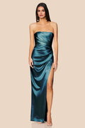 Timeless Special Occasion Elegant Silver Satin Sheath Strapless Sleeveless Floor-Length Prom Dress