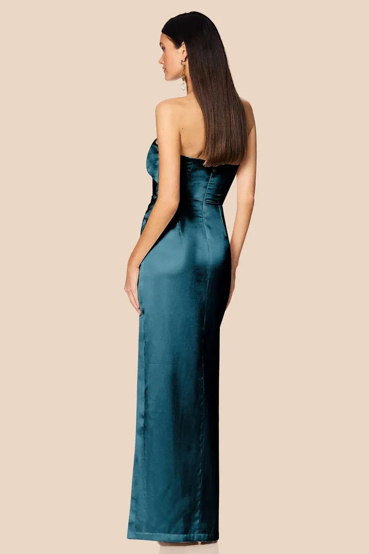 Timeless Special Occasion Elegant Silver Satin Sheath Strapless Sleeveless Floor-Length Prom Dress