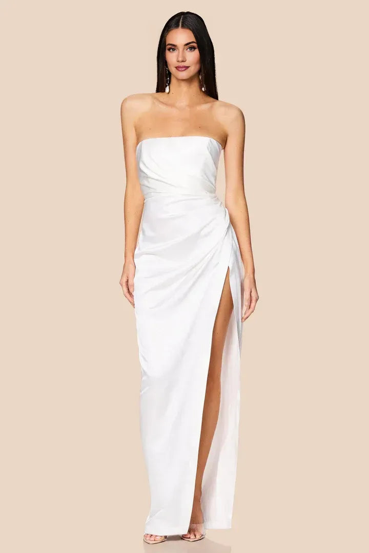 Timeless Special Occasion Elegant Silver Satin Sheath Strapless Sleeveless Floor-Length Prom Dress