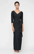 Beautiful Elegant Black Sheath Long Sleeve Floor-Length Mother of the Bride Dress