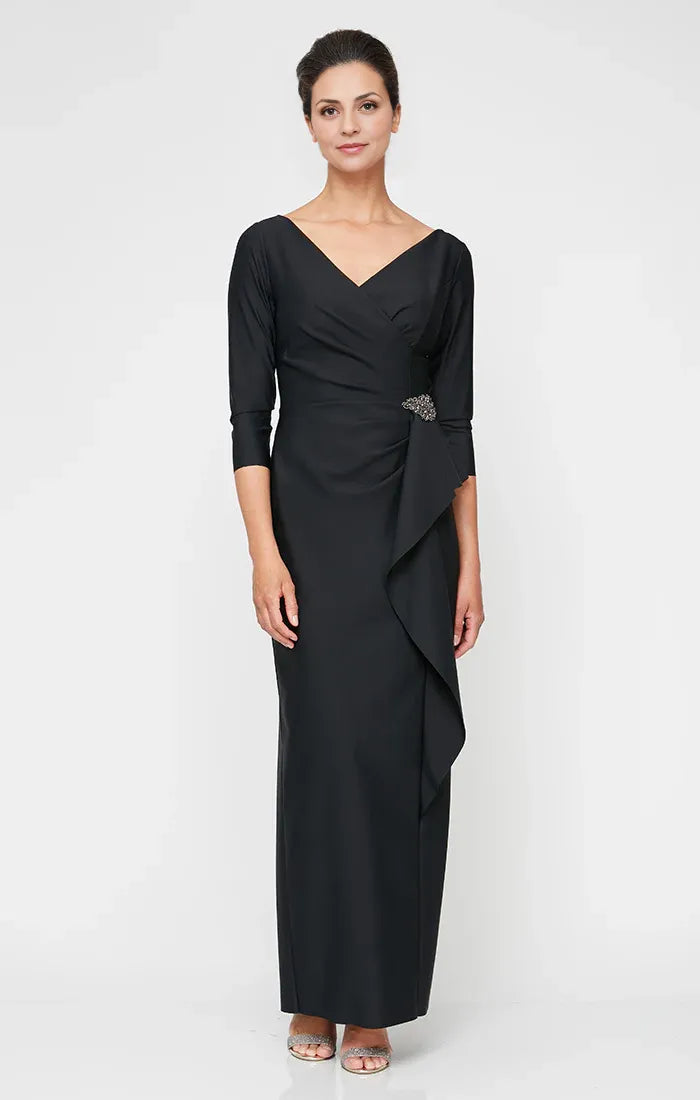 Beautiful Elegant Black Sheath Long Sleeve Floor-Length Mother of the Bride Dress
