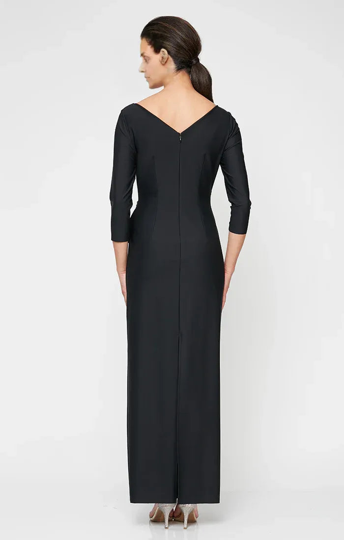 Beautiful Elegant Black Sheath Long Sleeve Floor-Length Mother of the Bride Dress