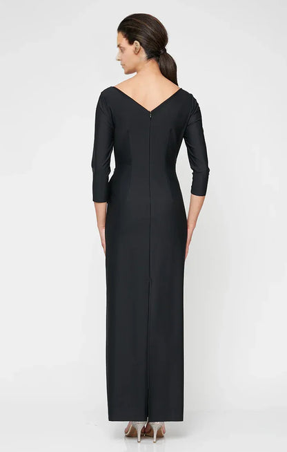 Beautiful Elegant Black Sheath Long Sleeve Floor-Length Mother of the Bride Dress