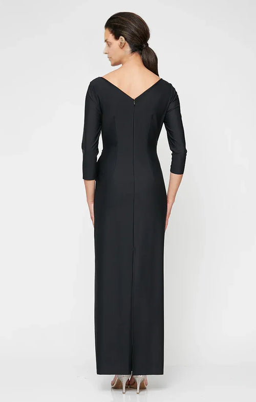 Beautiful Elegant Black Sheath Long Sleeve Floor-Length Mother of the Bride Dress