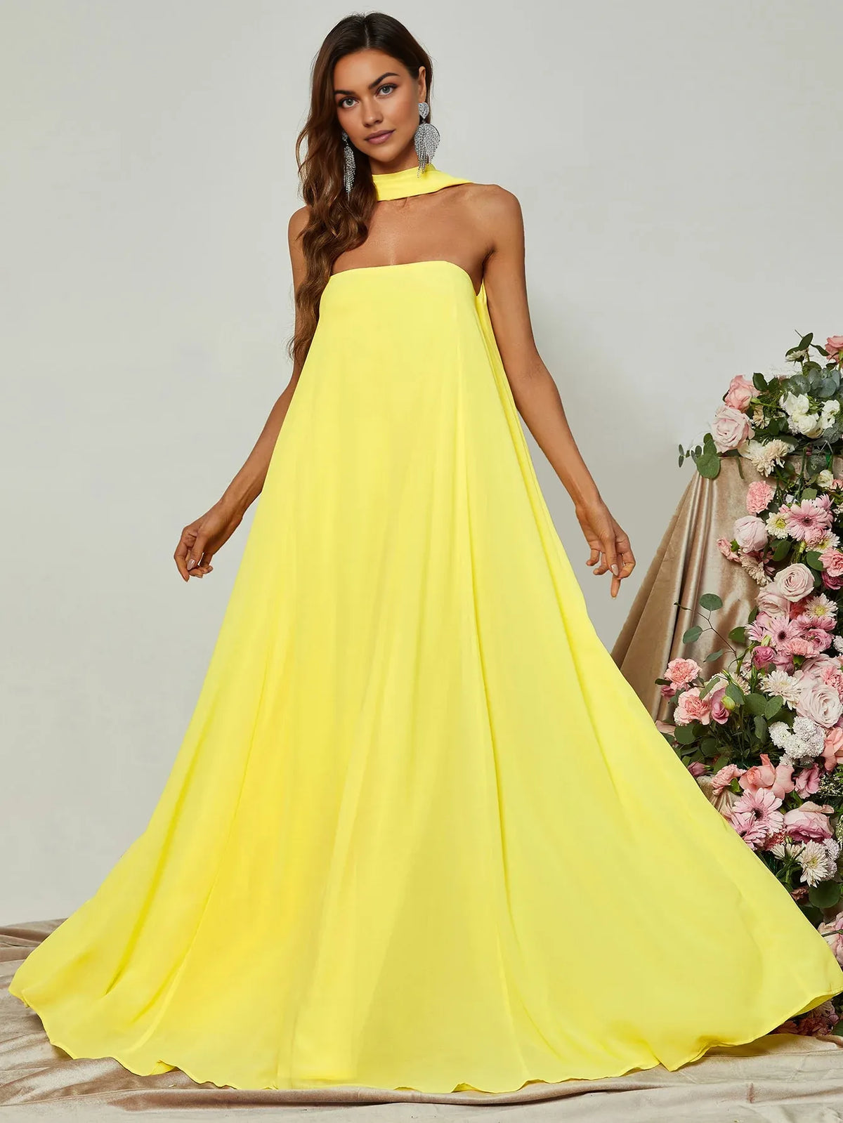 Special Occasion Sophisticated Graceful Stylish Refined Elegant Yellow Strapless Sleeveless Prom Dress