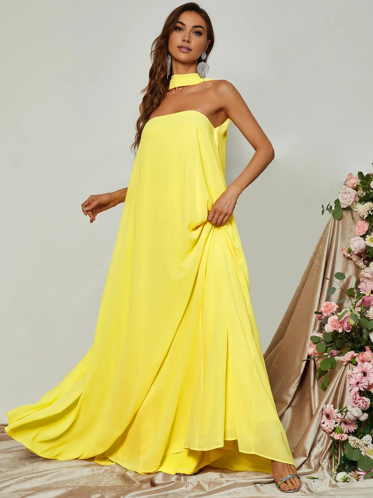 Special Occasion Sophisticated Graceful Stylish Refined Elegant Yellow Strapless Sleeveless Prom Dress