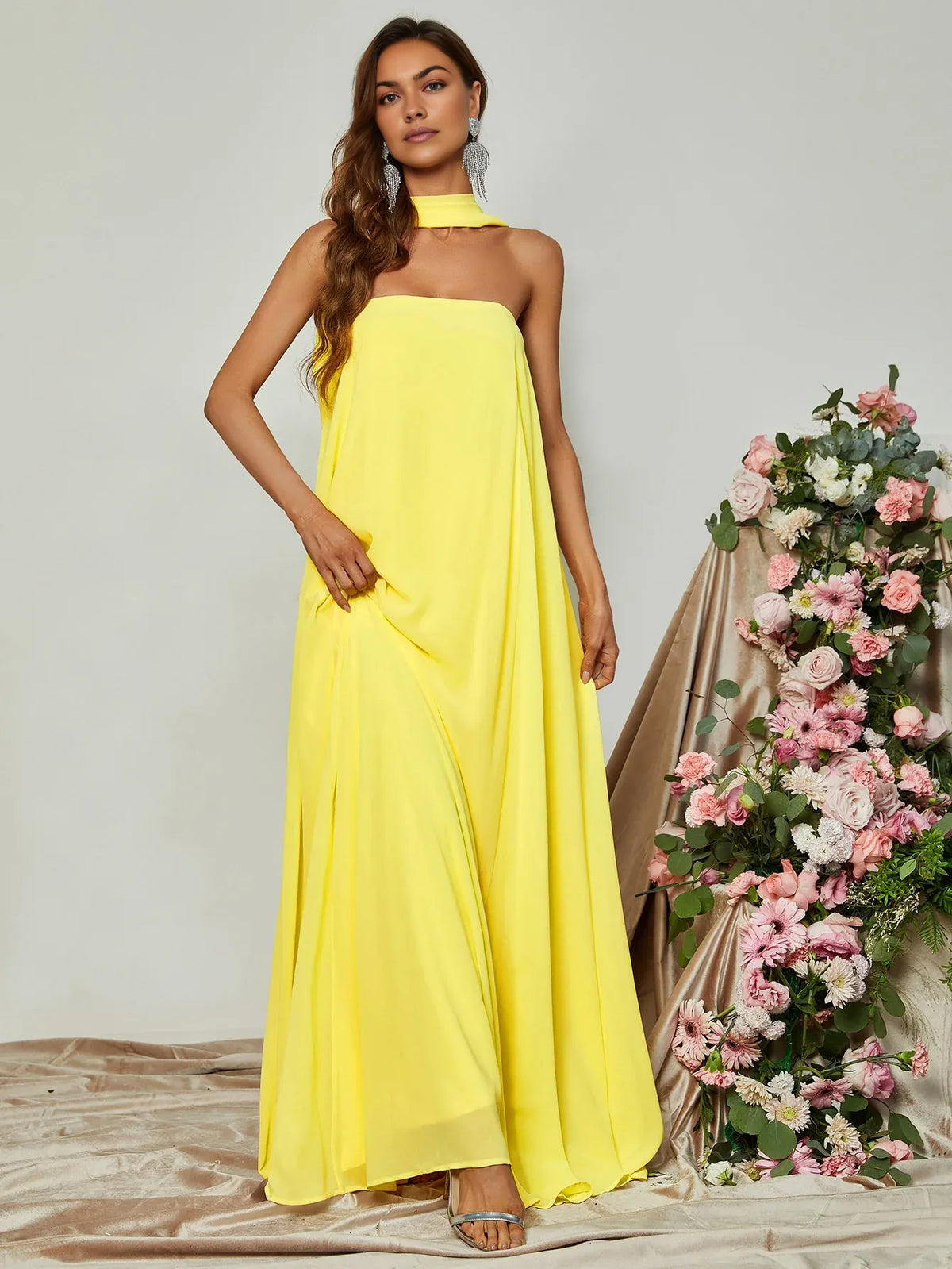 Special Occasion Sophisticated Graceful Stylish Refined Elegant Yellow Strapless Sleeveless Prom Dress