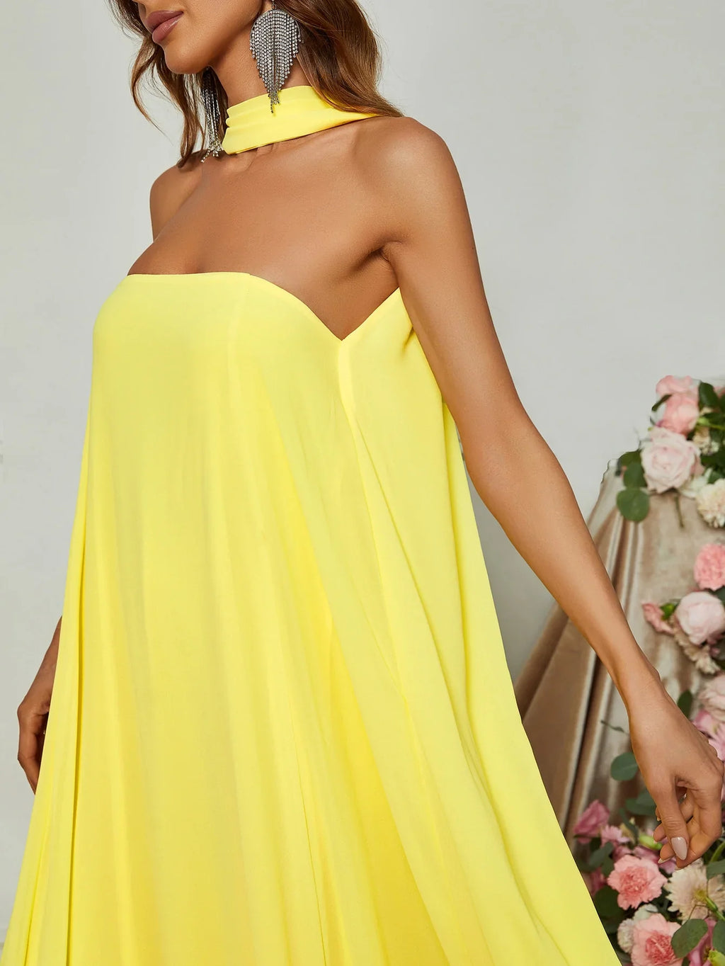 Special Occasion Sophisticated Graceful Stylish Refined Elegant Yellow Strapless Sleeveless Prom Dress