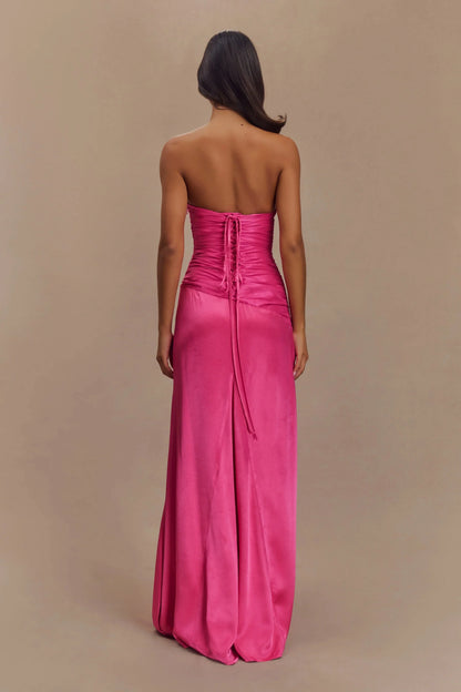 Sophisticated Graceful Stylish Refined Beautiful Elegant Satin A-Line Strapless Long Bridesmaid Dress