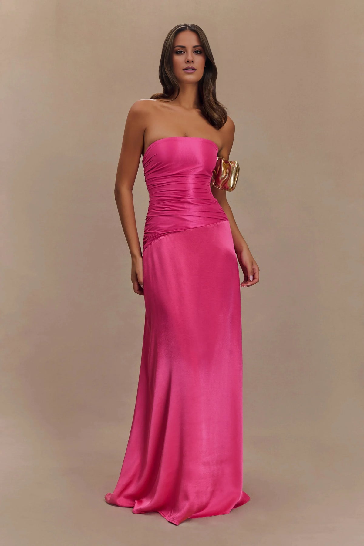 Sophisticated Graceful Stylish Refined Beautiful Elegant Satin A-Line Strapless Long Bridesmaid Dress
