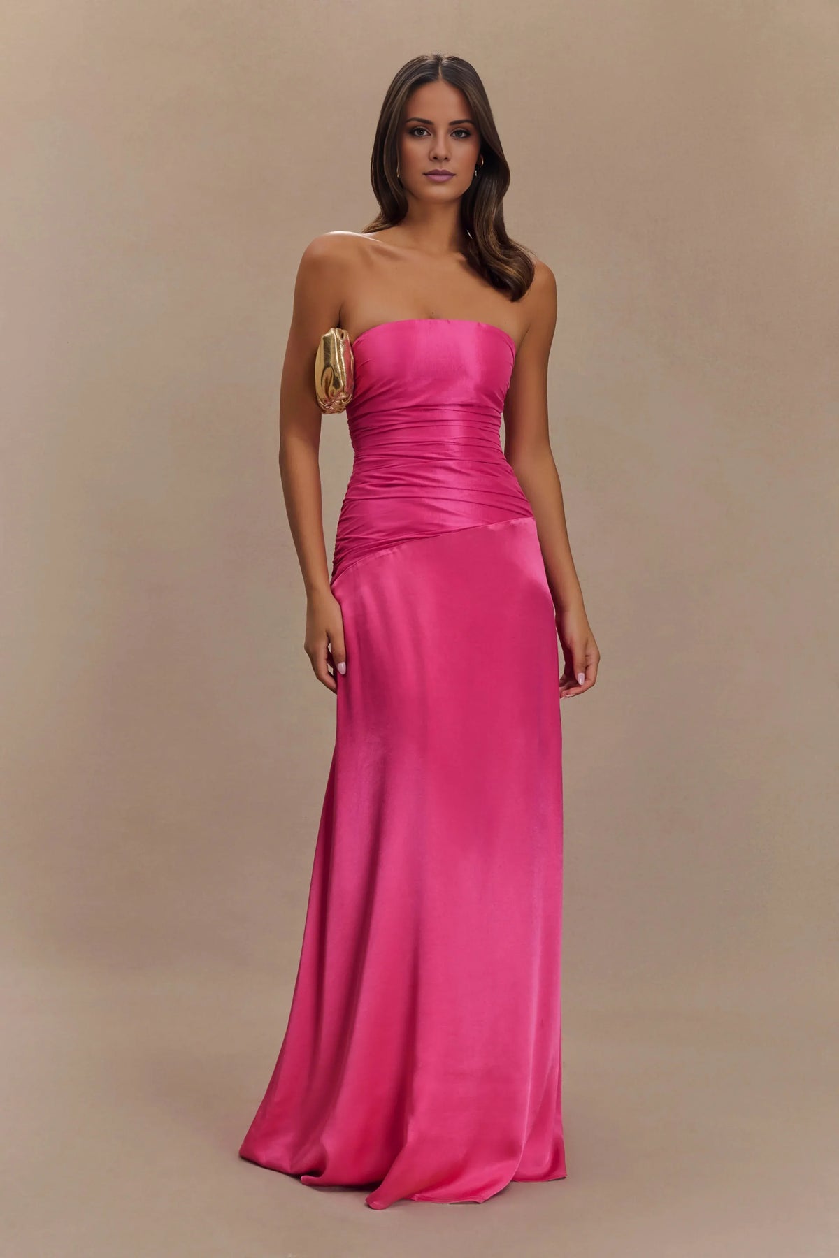 Sophisticated Graceful Stylish Refined Beautiful Elegant Satin A-Line Strapless Long Bridesmaid Dress