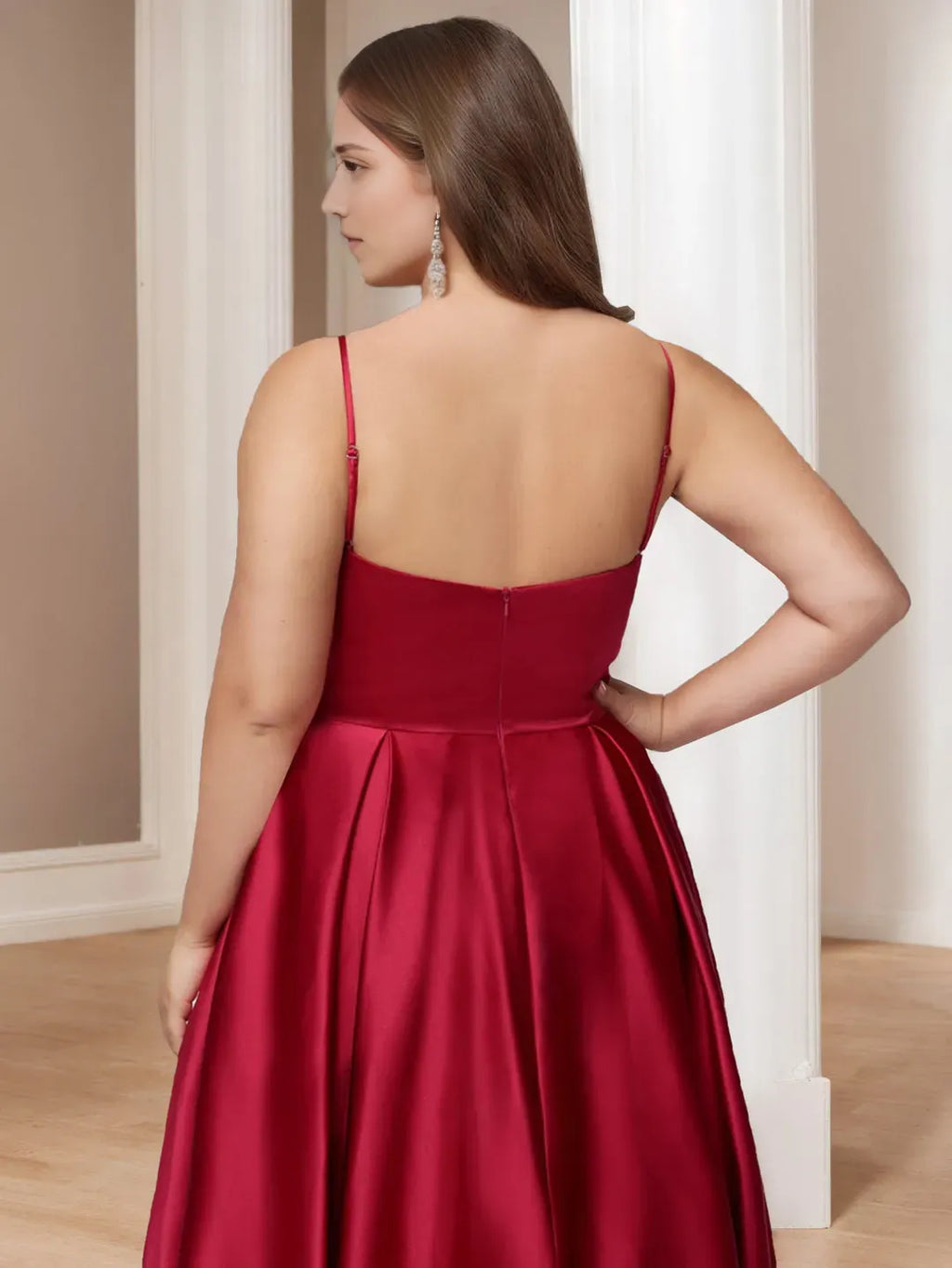 Wine Red A-Line Square Neck Sleeveless Back Zip Floor-Length Plus Size Prom Dresses