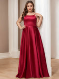 Wine Red A-Line Square Neck Sleeveless Back Zip Floor-Length Plus Size Prom Dresses
