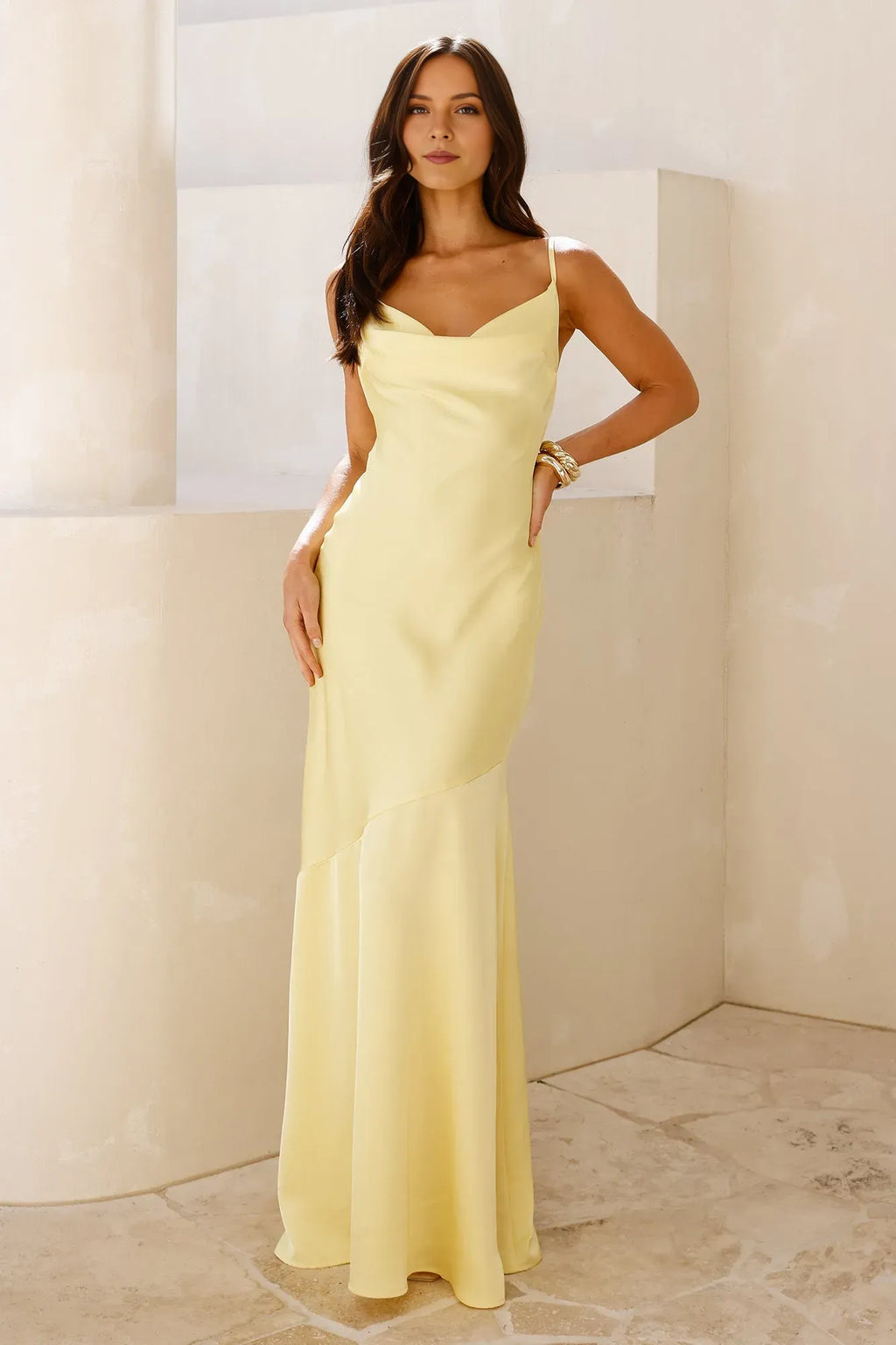 Yellow Sheath Sweetheart Neck Spaghetti Straps Open Back Floor-Length Prom Dresses
