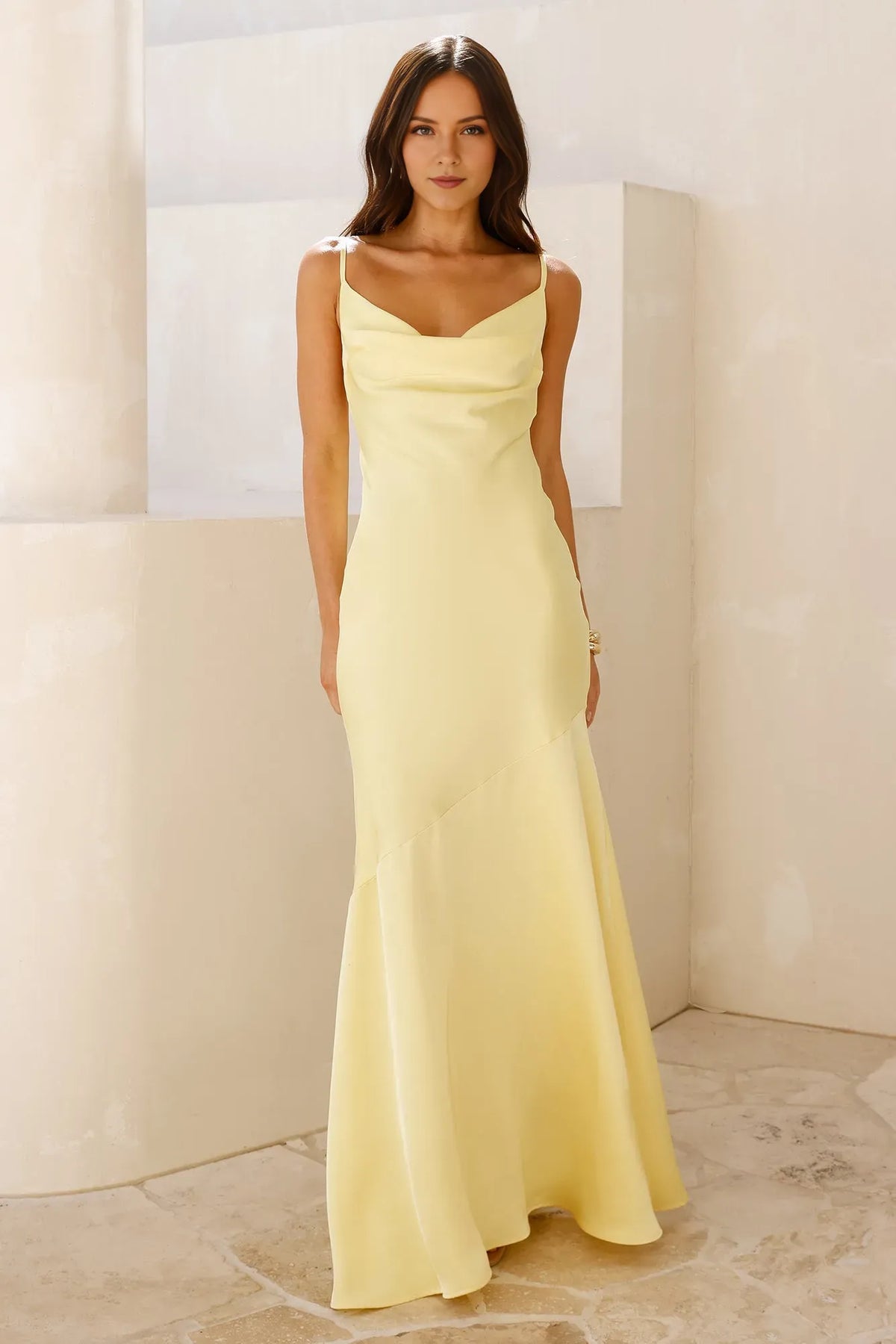 Yellow Sheath Sweetheart Neck Spaghetti Straps Open Back Floor-Length Prom Dresses