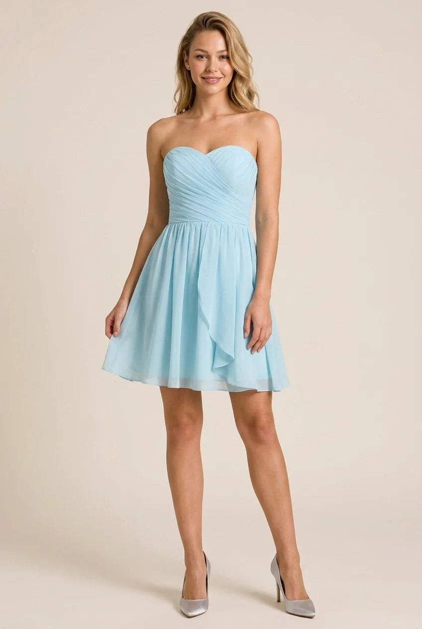 Special Occasion Elegant Light Blue Chiffon A-Line Sweetheart Ruffle Mini Homecoming Dress