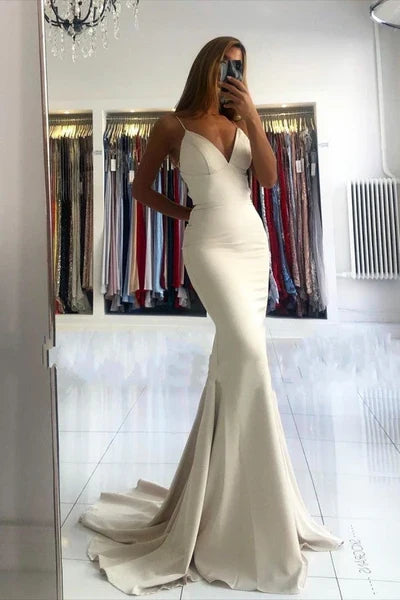 Ivory style V-neck Mermaid Spaghetti Strap Evening Dress