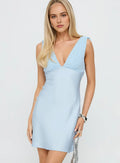 Blue Sky - Homecoming Dress with Deep V - Neck Ruched Bust Sleeveless Design Bodycon Fit Perfect for School Dances