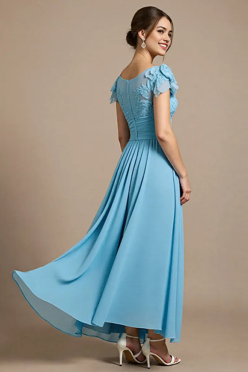 Sky Blue Floral Maxi Mother of the Bride Dress with Appliques