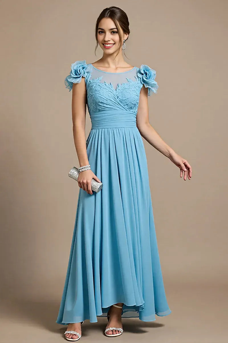 Sky Blue Floral Maxi Mother of the Bride Dress with Appliques