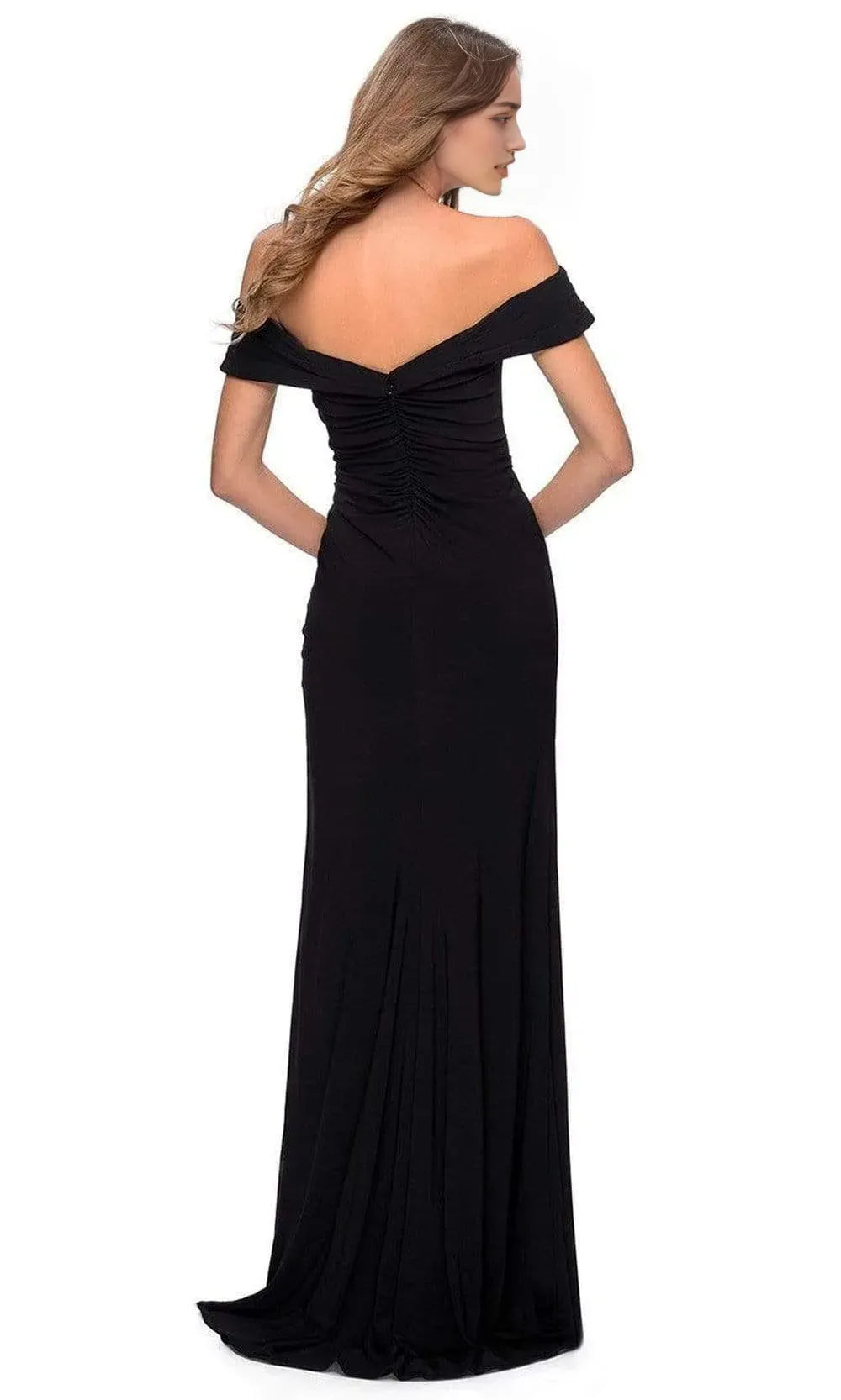 Black Sleek Knit Off - Shoulder Prom Dress with Side Slit for Effortless Glamour