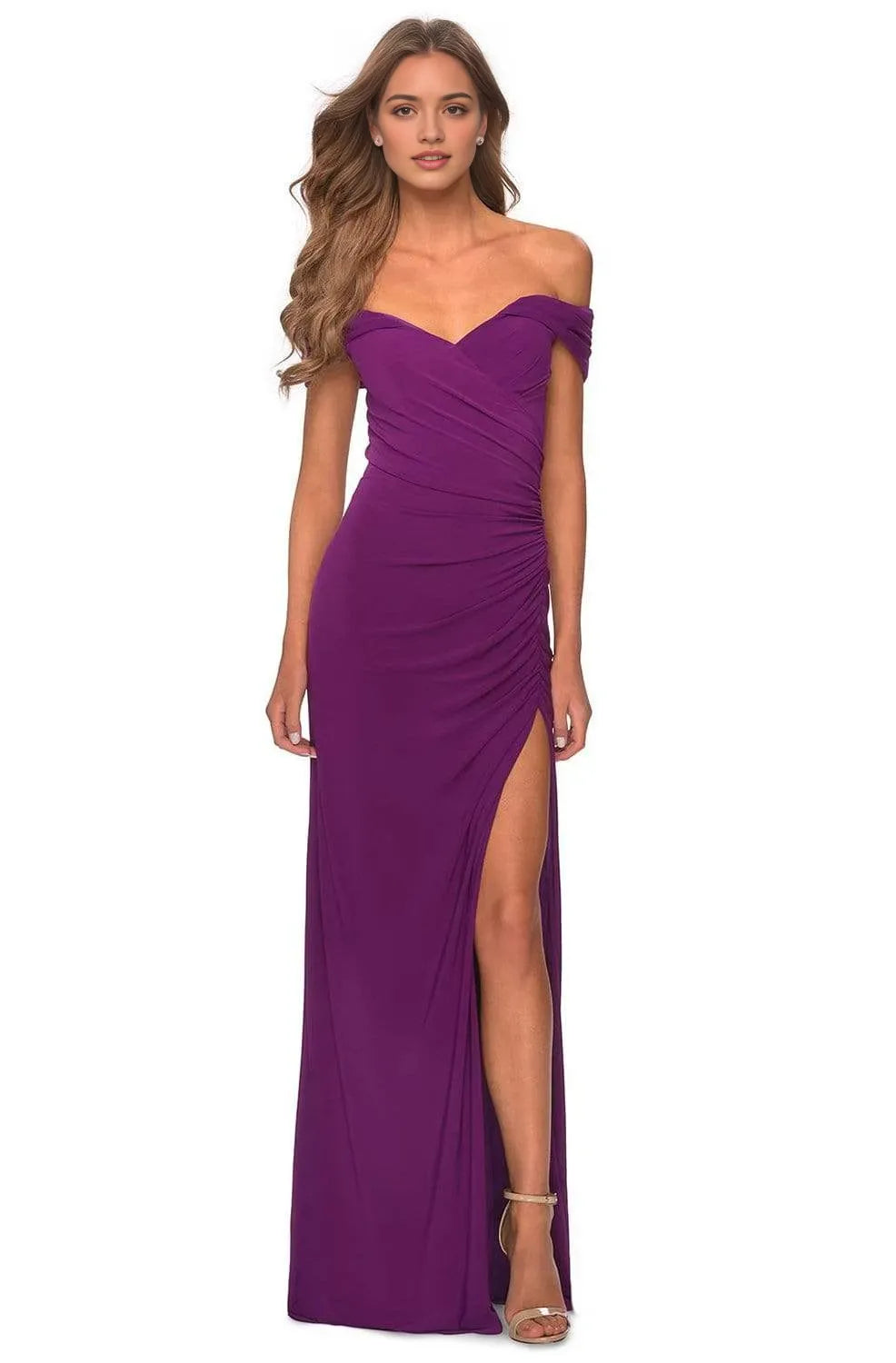 Black Sleek Knit Off - Shoulder Prom Dress with Side Slit for Effortless Glamour
