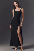 Black Sleek Mermaid Square-Neck Wide-Strap Back Zip Floor-Length Prom Dress for sale